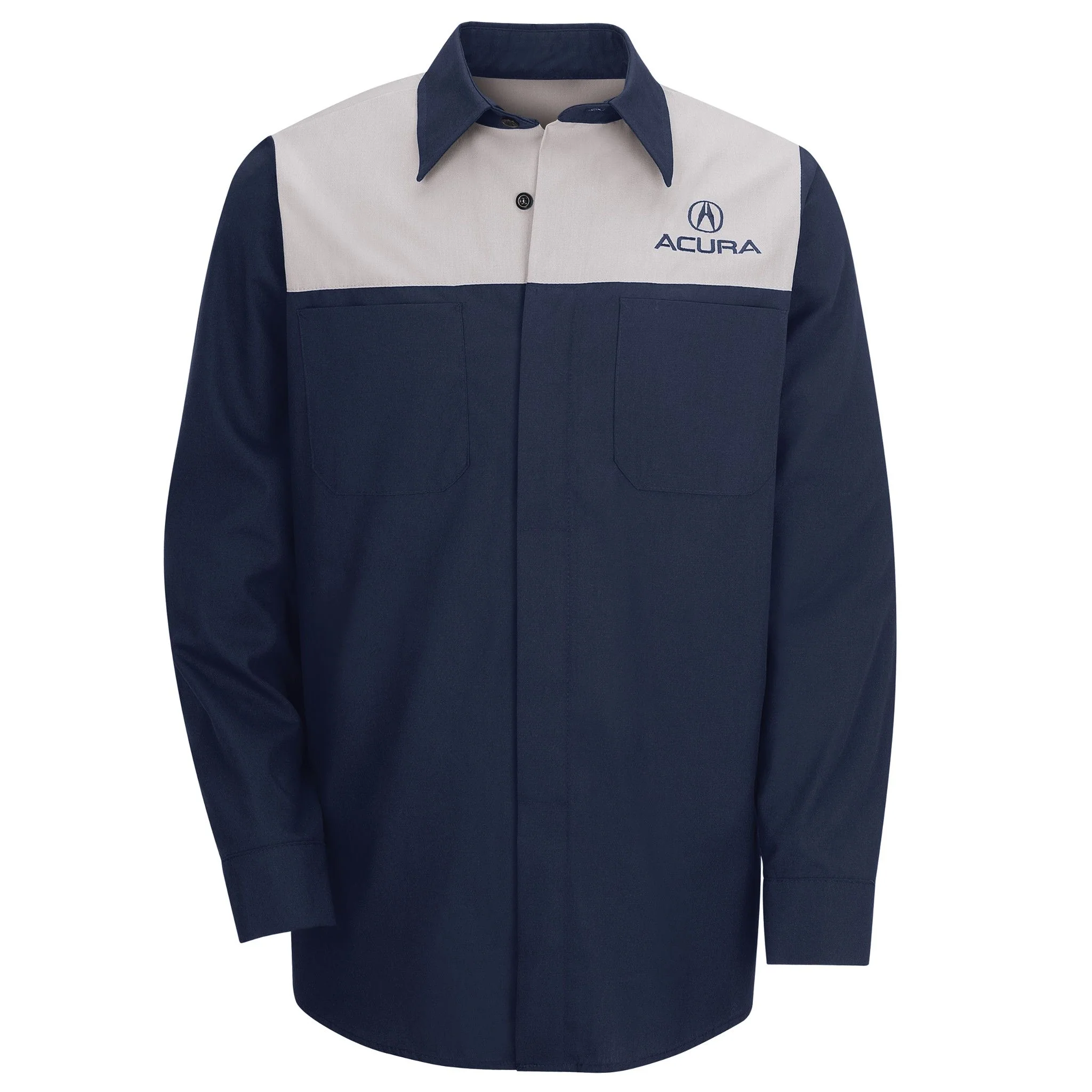 Acura Long Sleeve Technician Shirt- Light Grey / Navy -SP14AA - Image 2