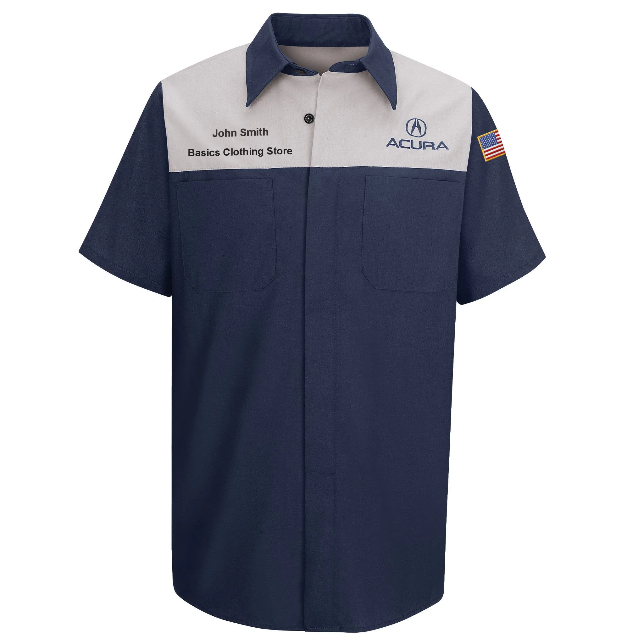 Acura Short Sleeve Technician Shirt-Light Grey / Navy - SP24AA-A
