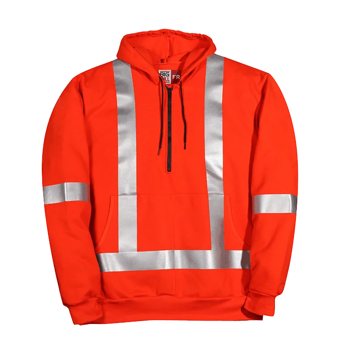 Big Bill Wind Resistant Hooded Sweatshirt with Half-Zip and Reflective Material-Orange -RT26WP12