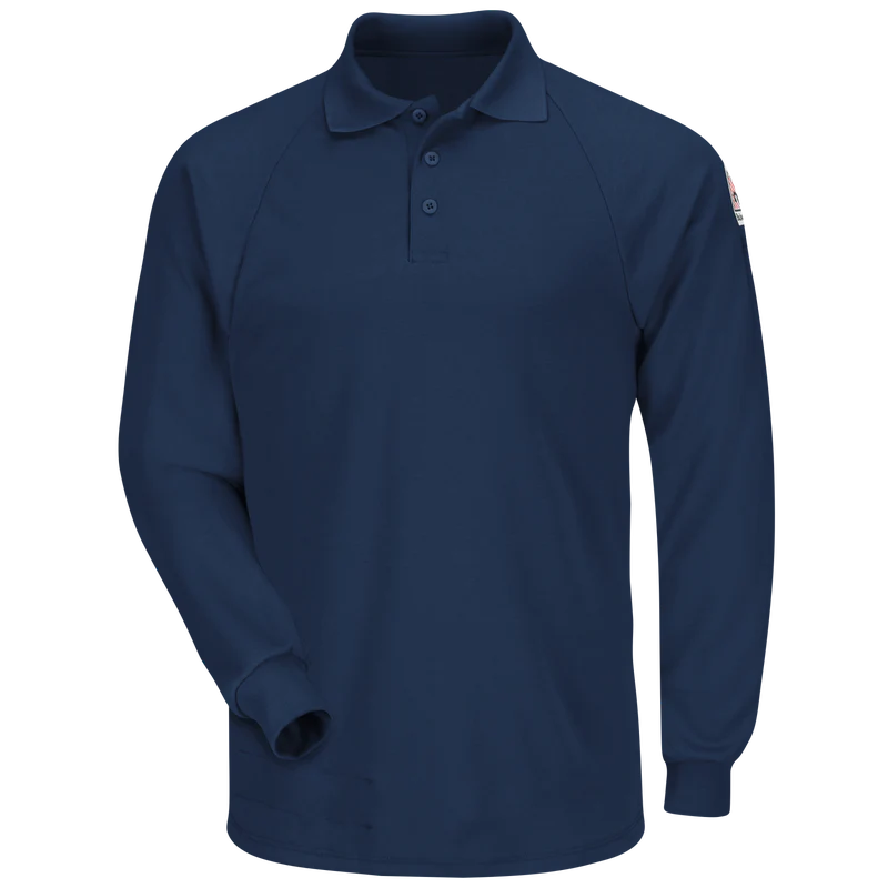 Bulwark Men's Classic Lightweight FR Long Sleeve Polo - SMP2  - Color : Grey - Khaki - Navy - Image 3