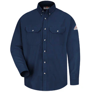 Bulwark Men's Midweight FR Uniform Dress Shirt CAT 2 - SMU2 - Color: Khaki -  Light Blue - Navy - Image 3