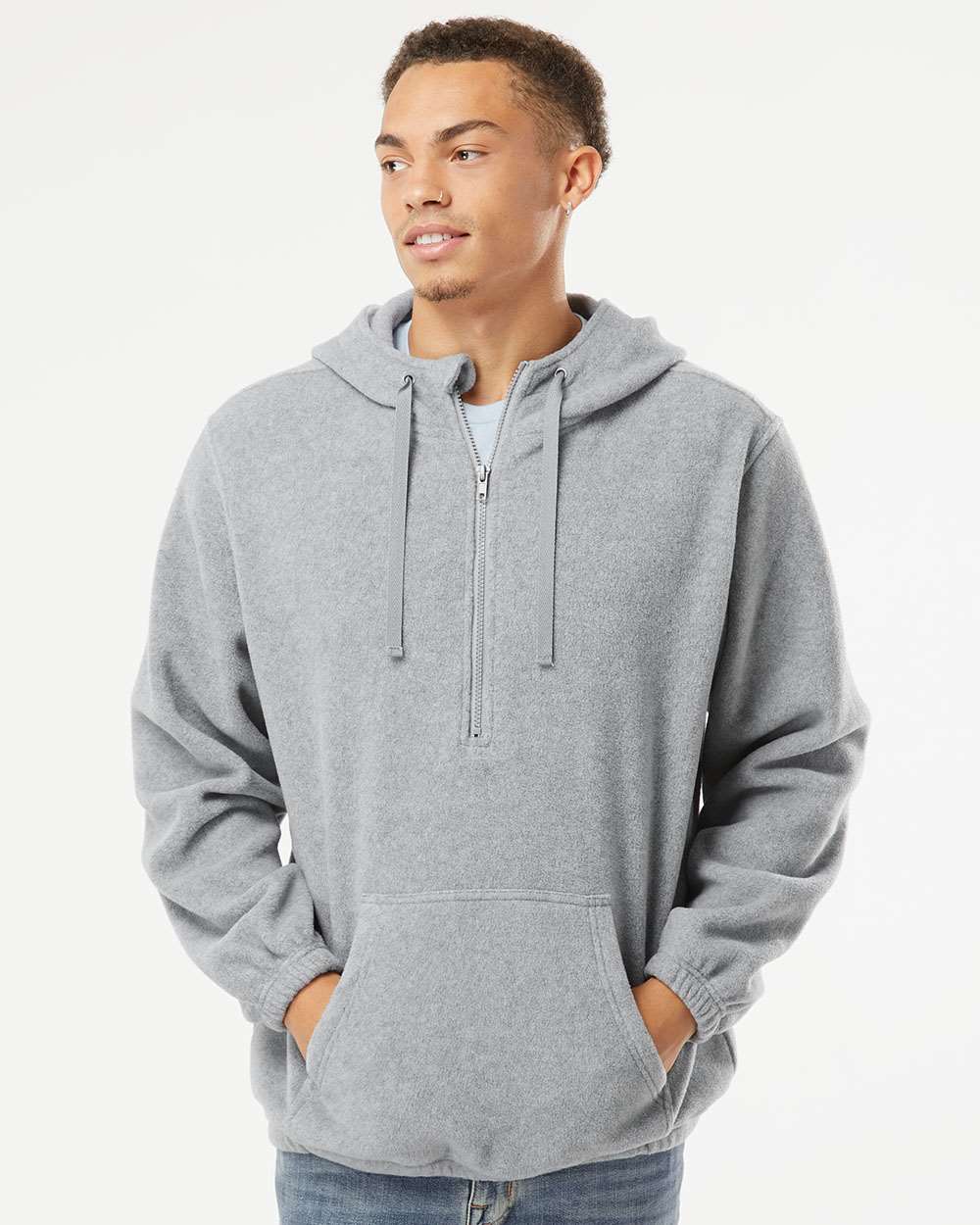 Burnside Polar Fleece Quarter-Zip Hooded Pullover - Image 3