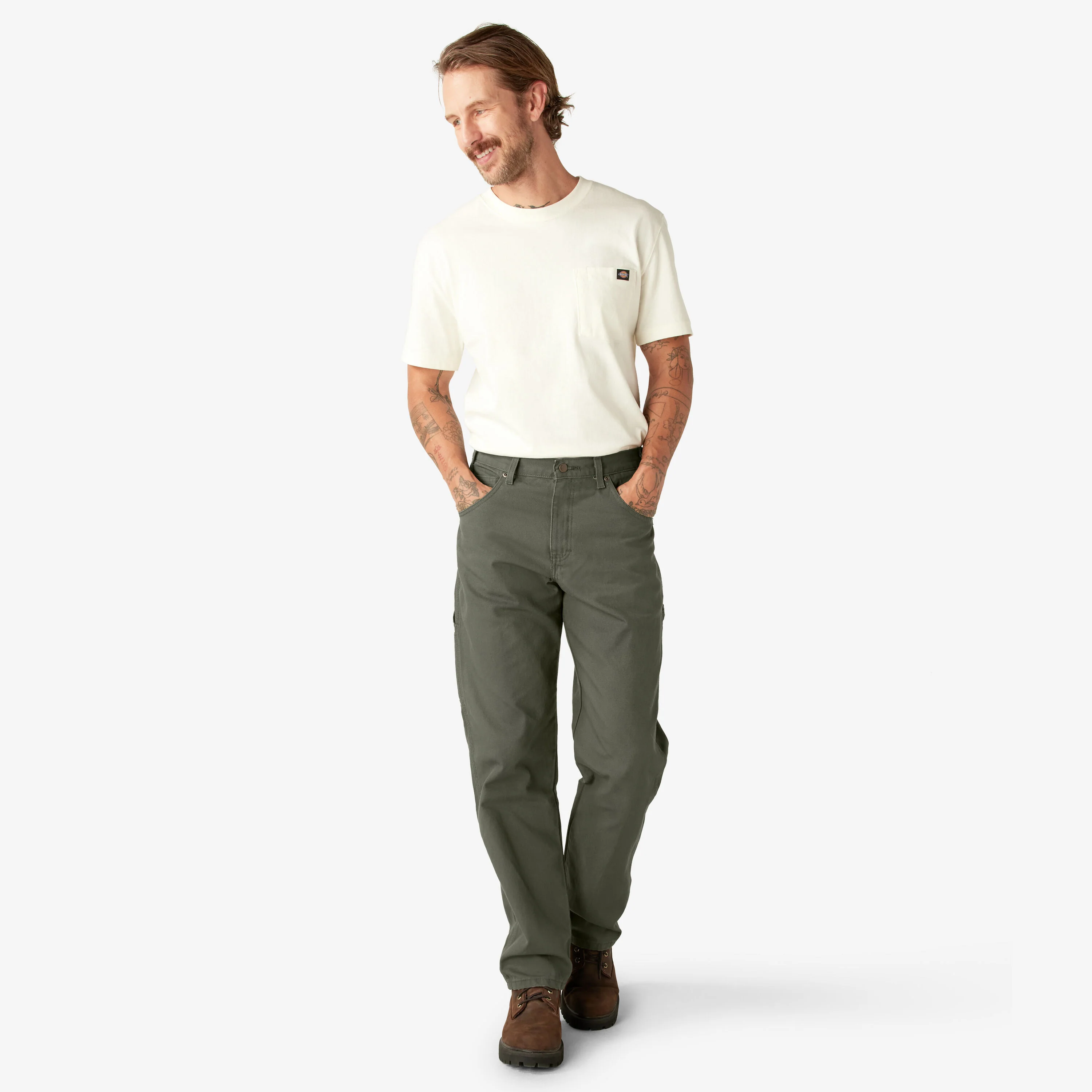 Dickies Relaxed Fit Heavyweight Duck Carpenter Pants - Rinsed Moss Green (1939) - Image 7