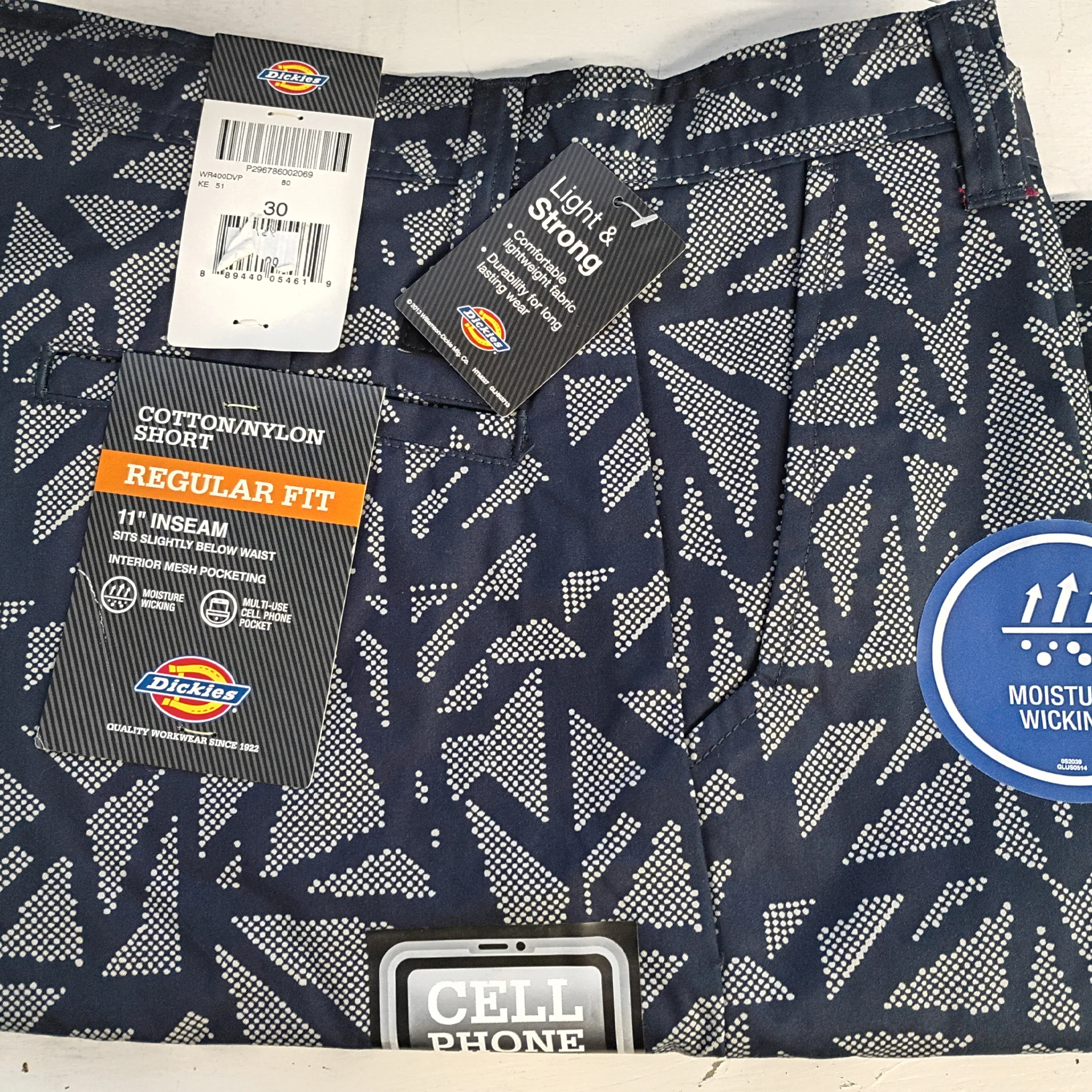 Dickies 11" Regular Fit Cotton Nylon Shorts, Dark Navy Pattern, 30W, Clearance
