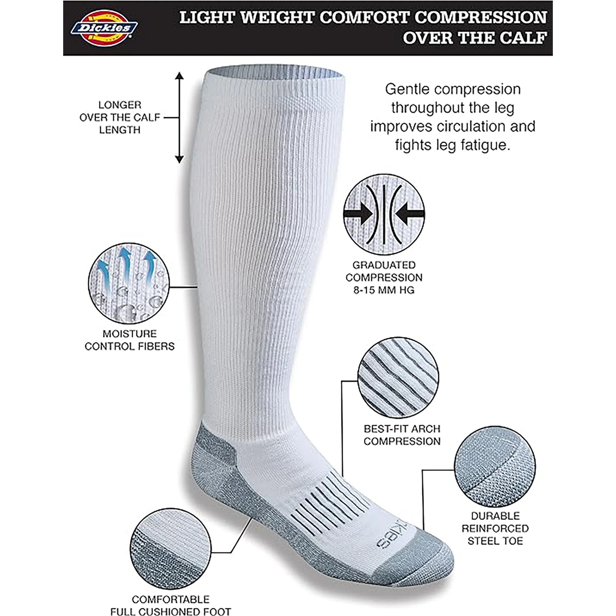 Dickies Men's 2 Packs Comfort Compression Light Weight Crew Socks, Sizes 6-12 ( I21050 ) - Image 4