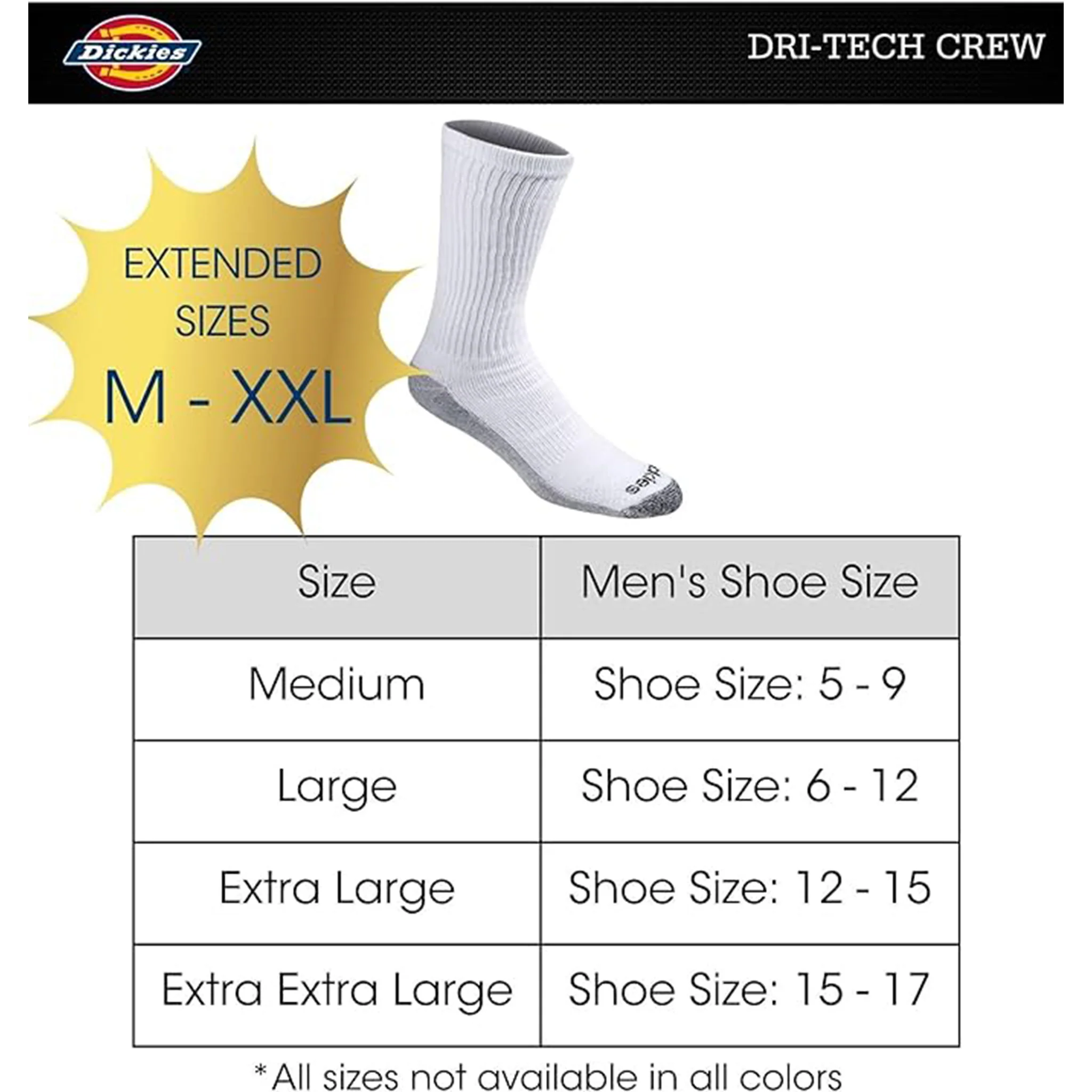 Dickies Men's 6 Packs Dri-Tech Moisture Control Crew Work Socks, Sizes 6-12 (I11750) - Image 10
