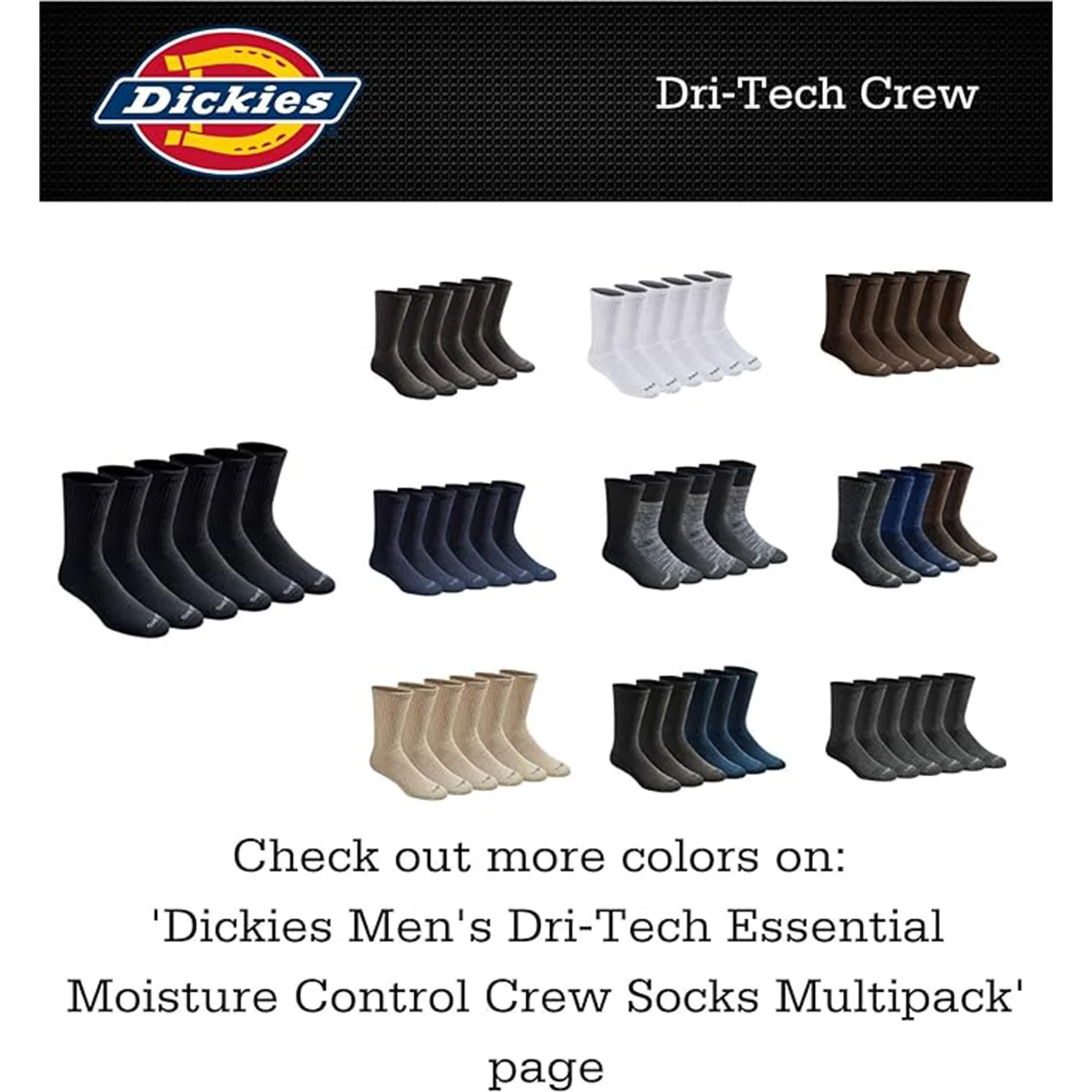 Dickies Men's 6 Packs Dri-Tech Moisture Control Crew Work Socks, Sizes 6-12 (I11750) - Image 11