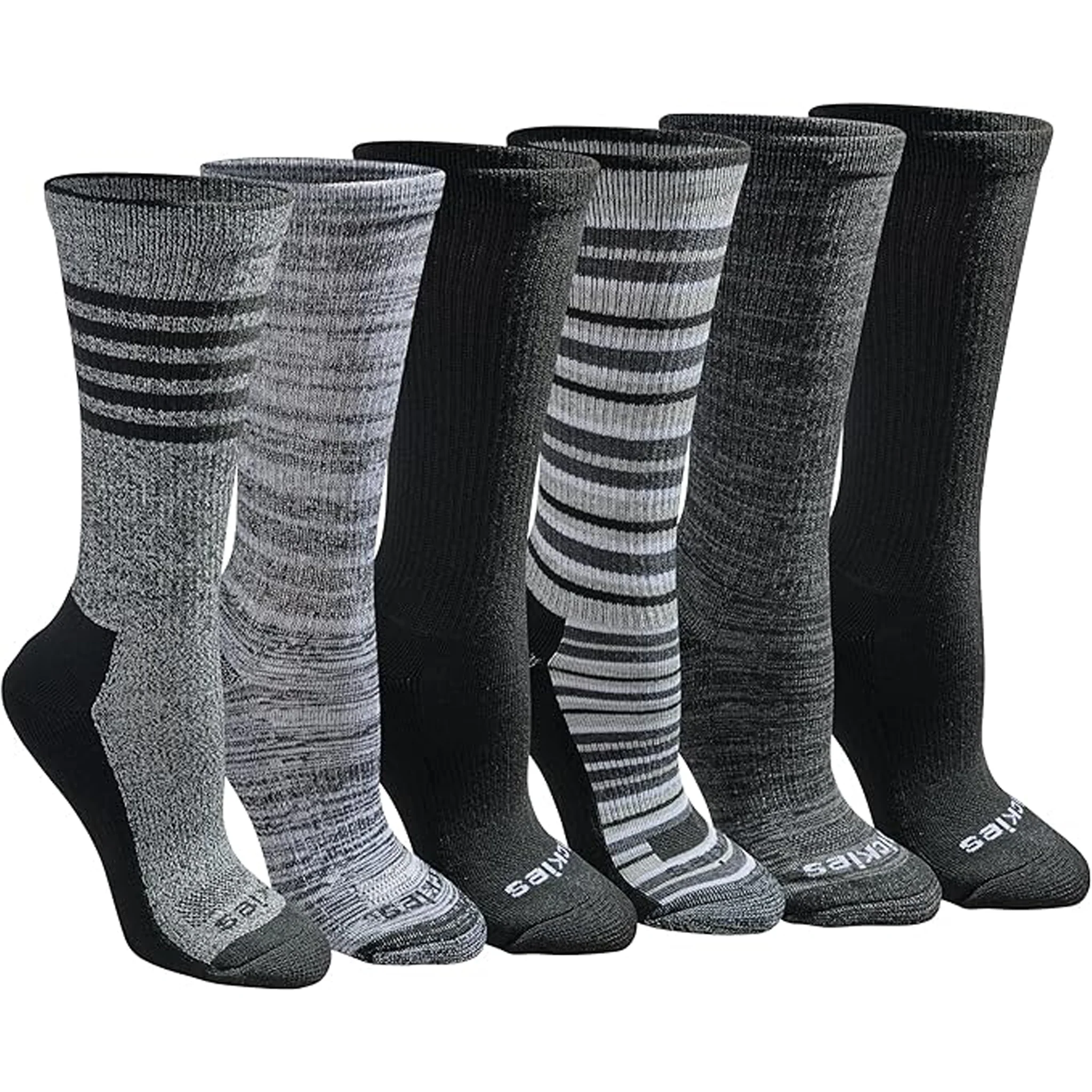 Dickies Women's 6 Packs Dri-Tech Moisture Control Striped Asst Crew Socks, Sizes 9-13 Large ( I61005 )