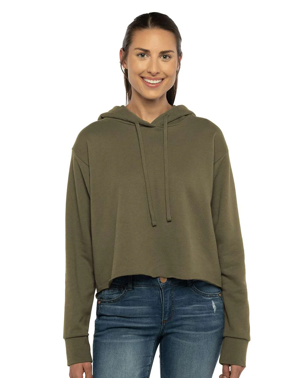 Next Level Women's Laguna Sueded Raw Edge Crop Hoodie - Image 6