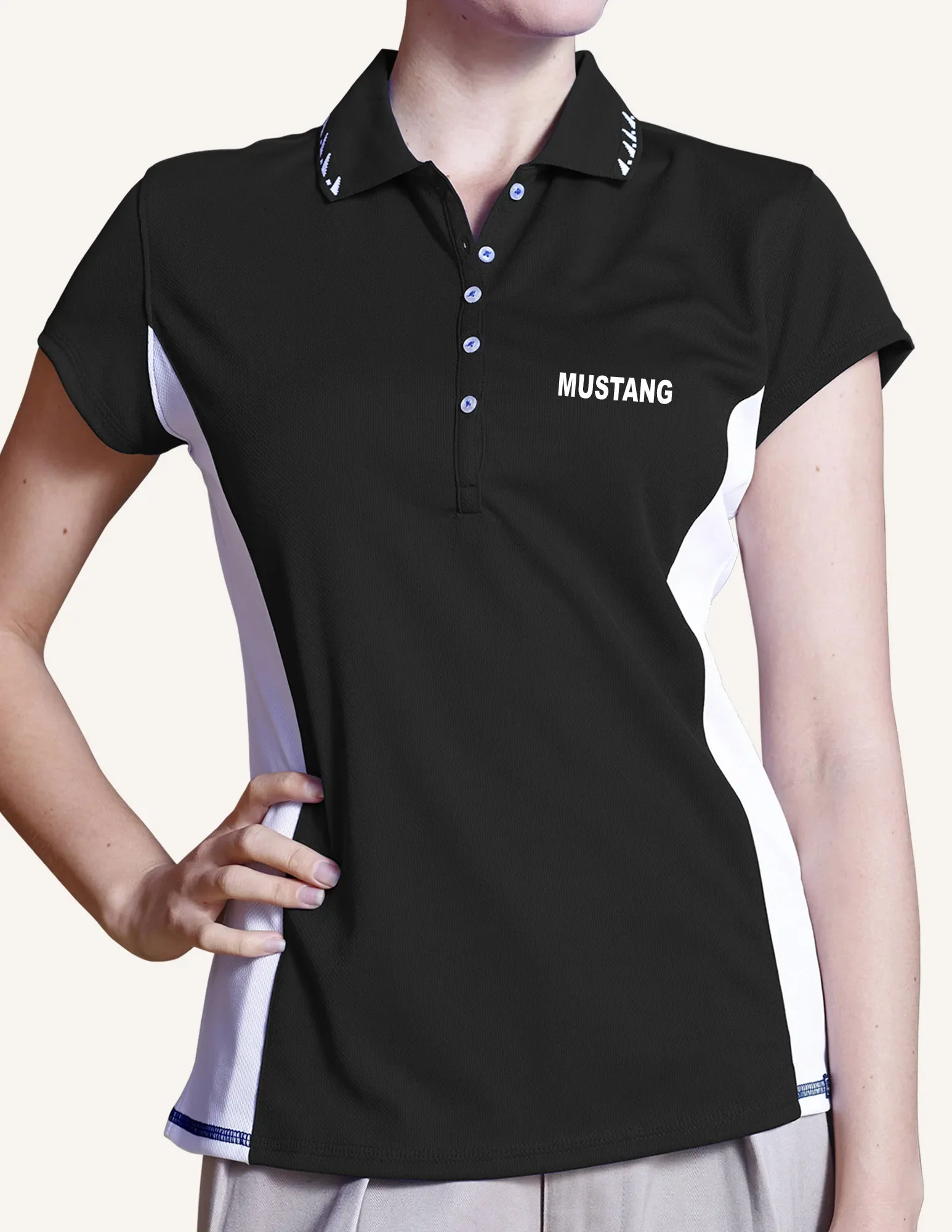 Pro Celebrity Ladies' Mustang Shirt, Black & White, Large (Clearance)