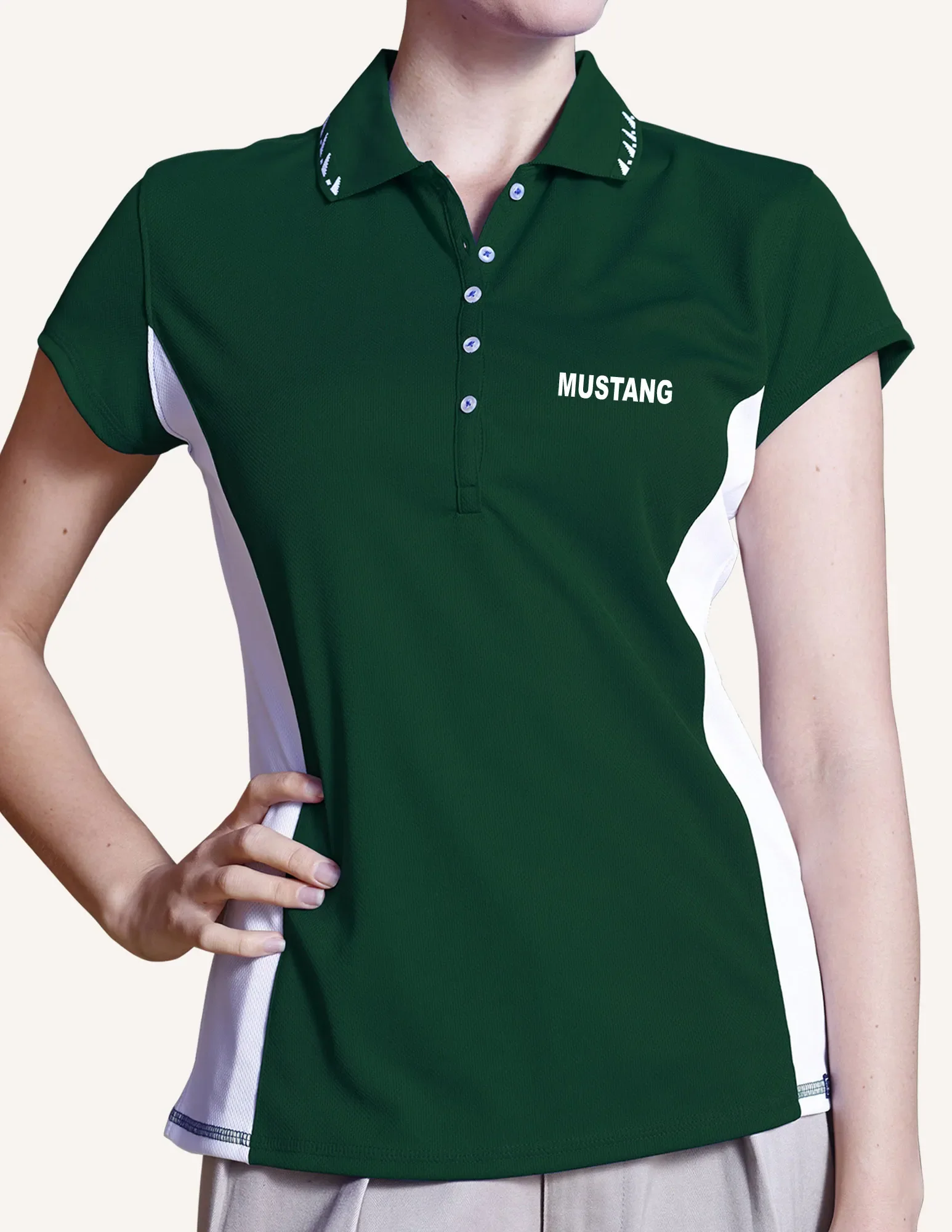 Pro Celebrity Ladies' Mustang Shirt, Dark Green & White, XLarge (Clearance)