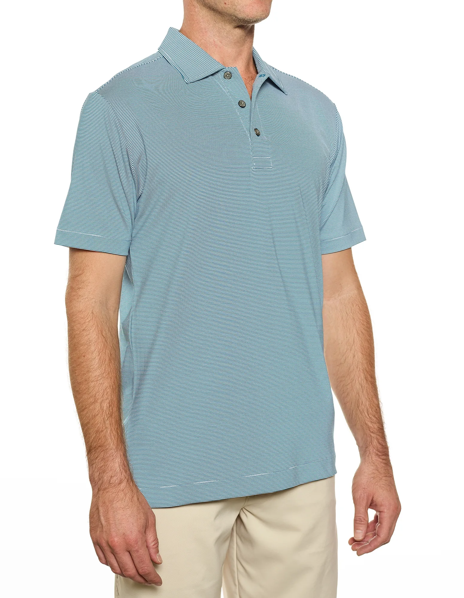 Pro Celebrity Men's Windsor Mini-Feeder Stripe Polo Shirt, Ocean Teal, 2X-Large (Clearance) - Image 2