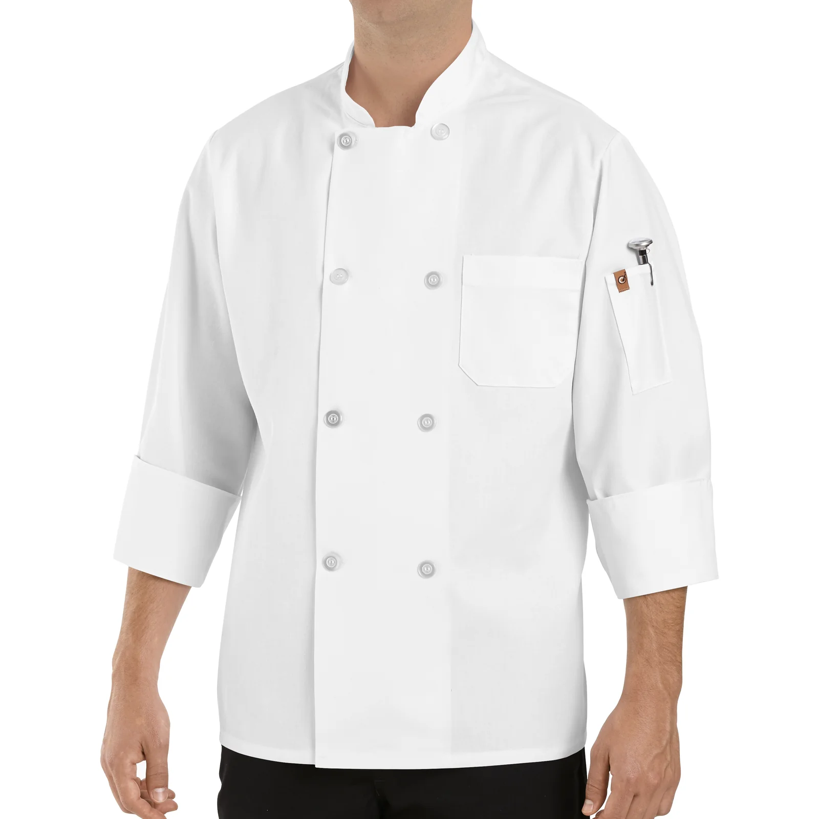 Red Kap Eight Pearl Button Chef Coat with Thermometer Pocket - Image 2