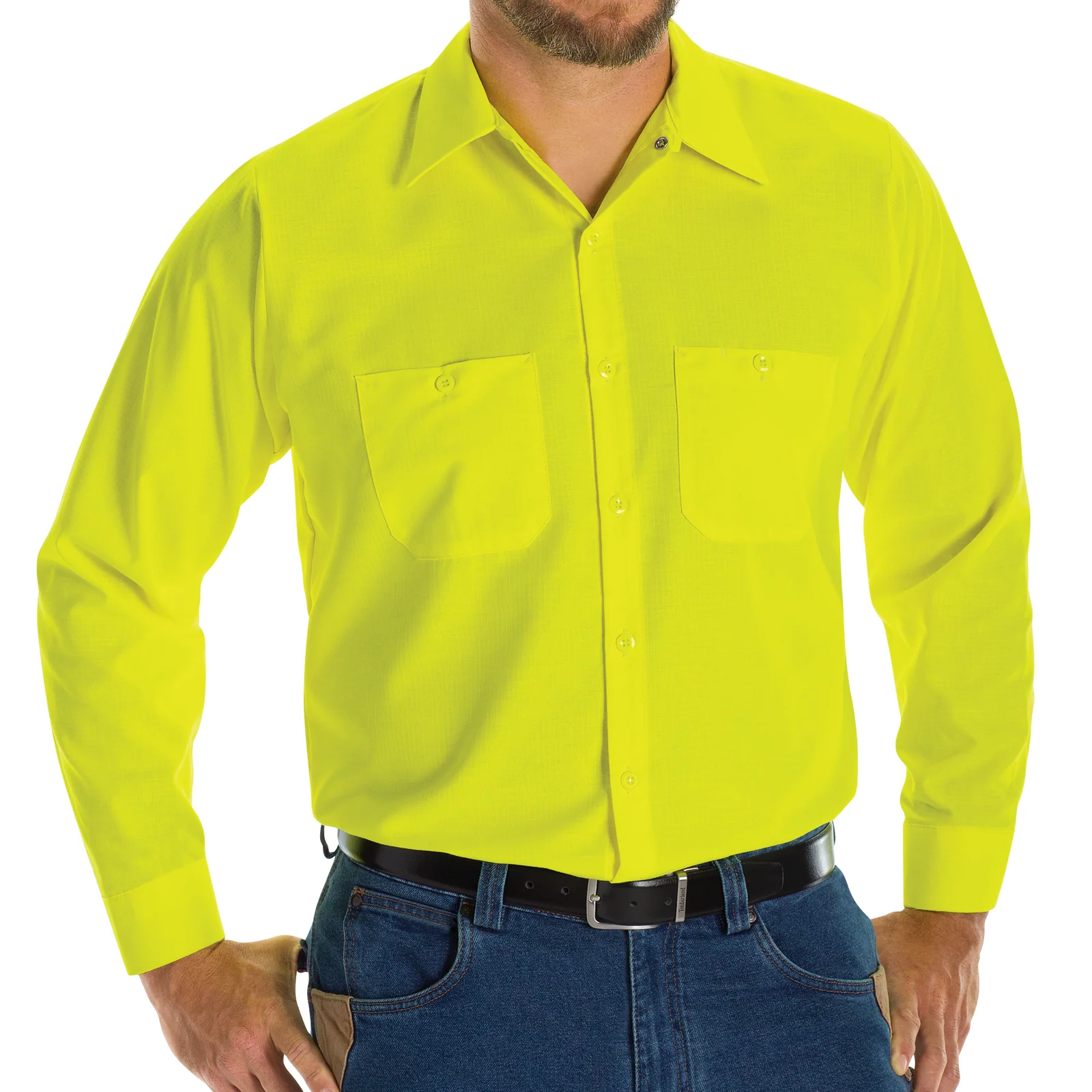 Red Kap Long Sleeve Enhanced Visibility Ripstop Work Shirt - Image 3
