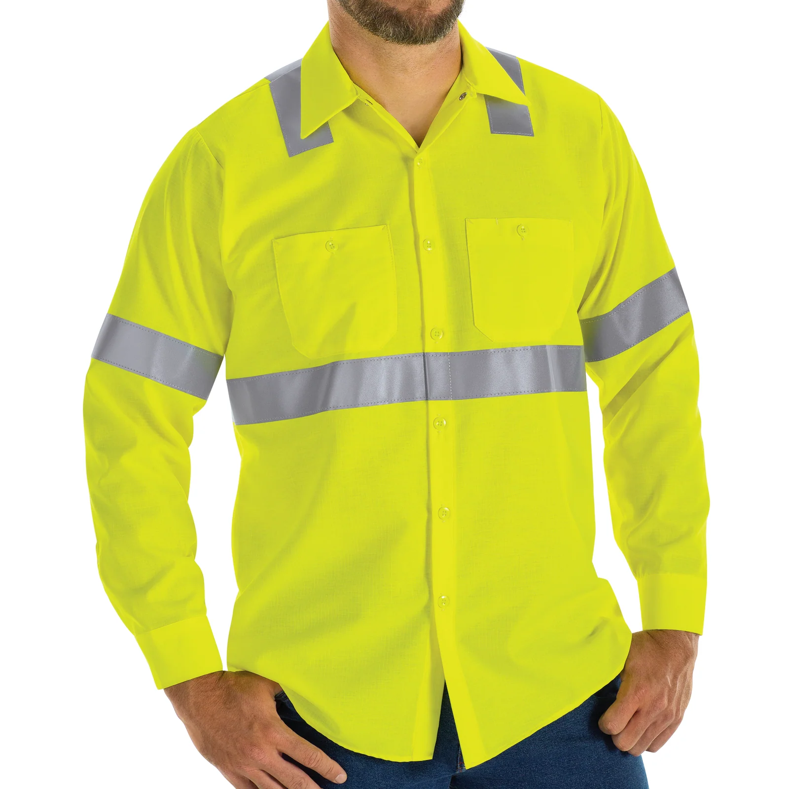 Red Kap Men's Hi-Visibility Long Sleeve Ripstop Work Shirt - Type R, Class 2 - Image 3