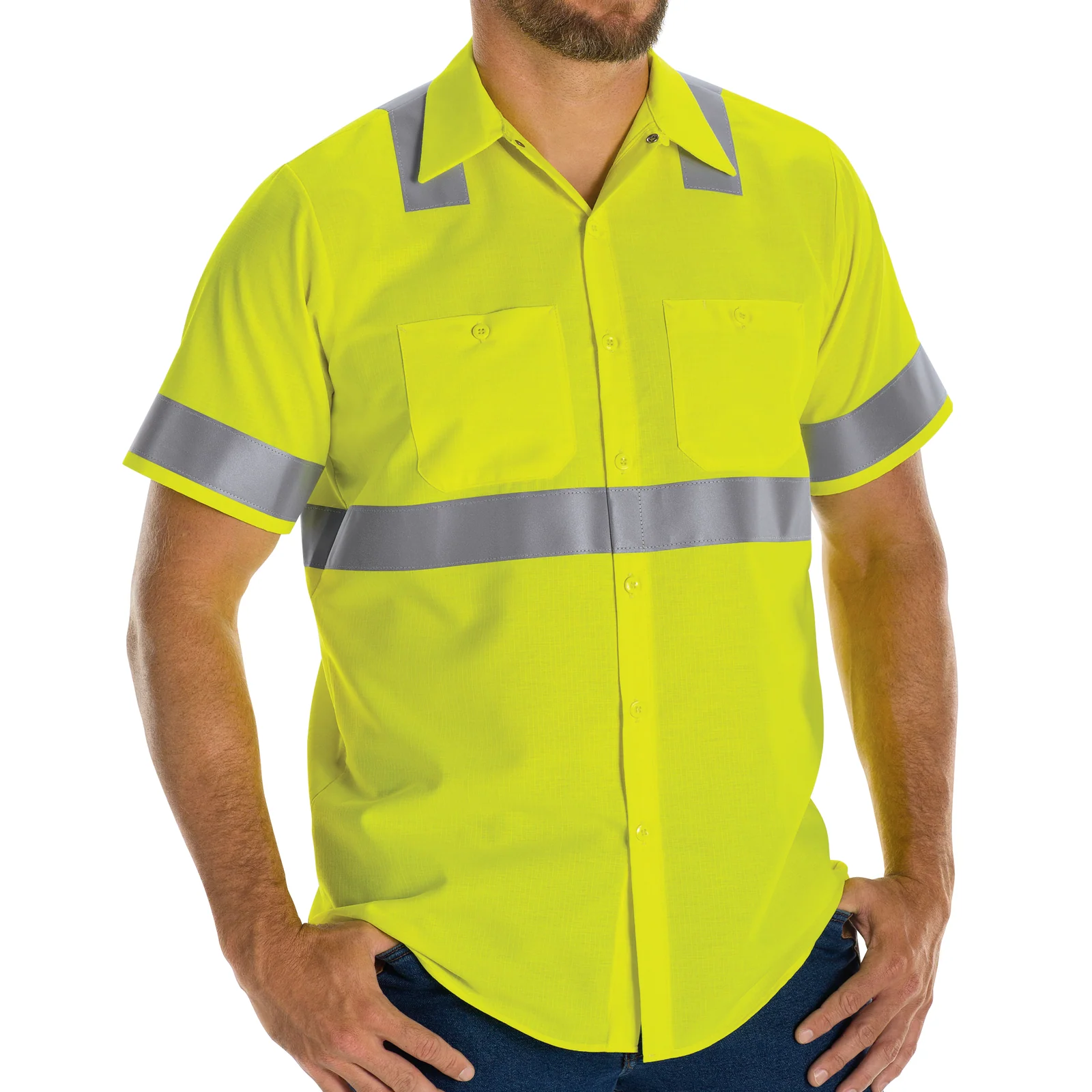 Red Kap Men's Hi-Visibility Short Sleeve Ripstop Work Shirt - Type R, Class 2 - SY24HV - Image 3