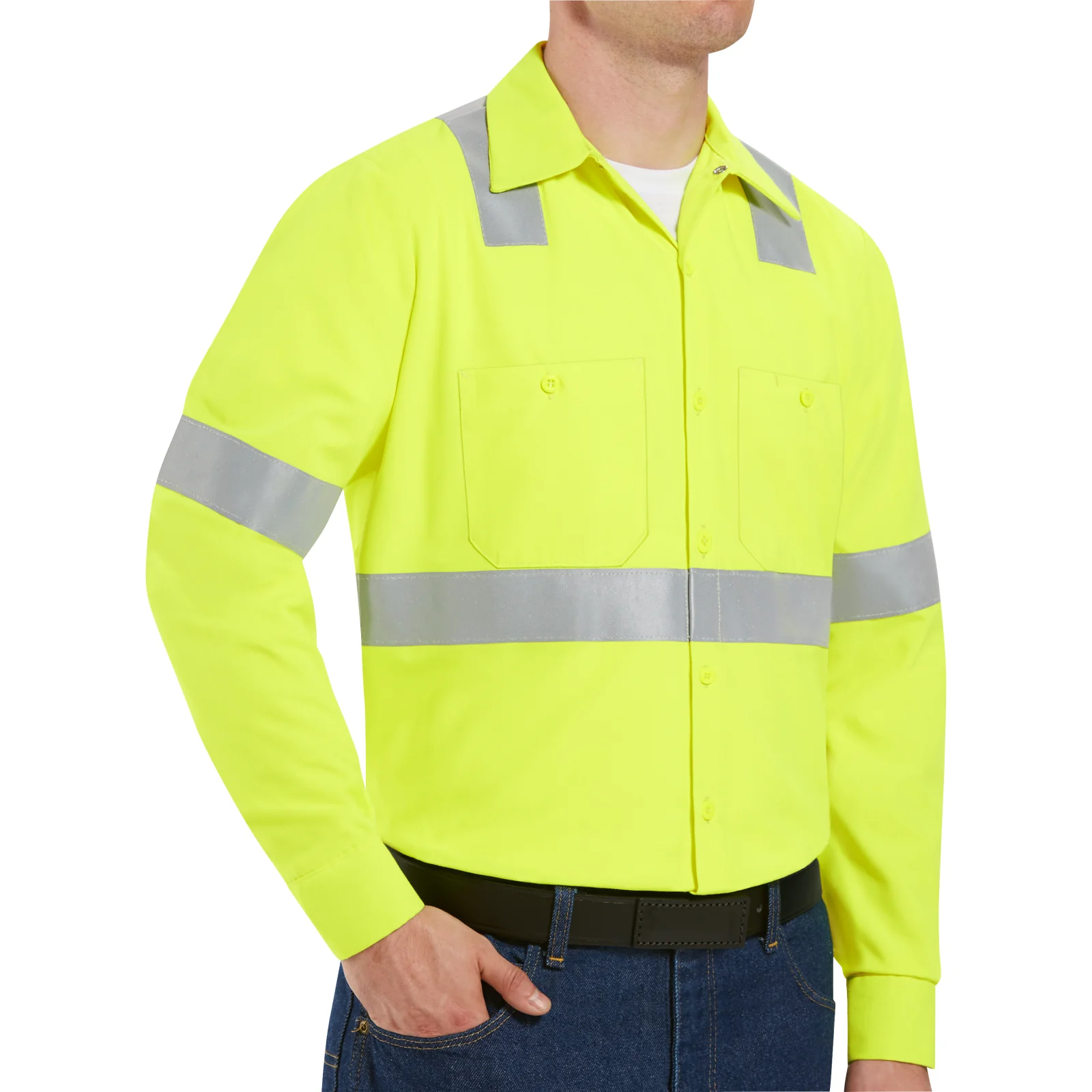 Red Kap Men's Hi-Visibility Yellow Long Sleeve Work Shirt - Type R, Class 2-Fluorescent Yellow - Image 3