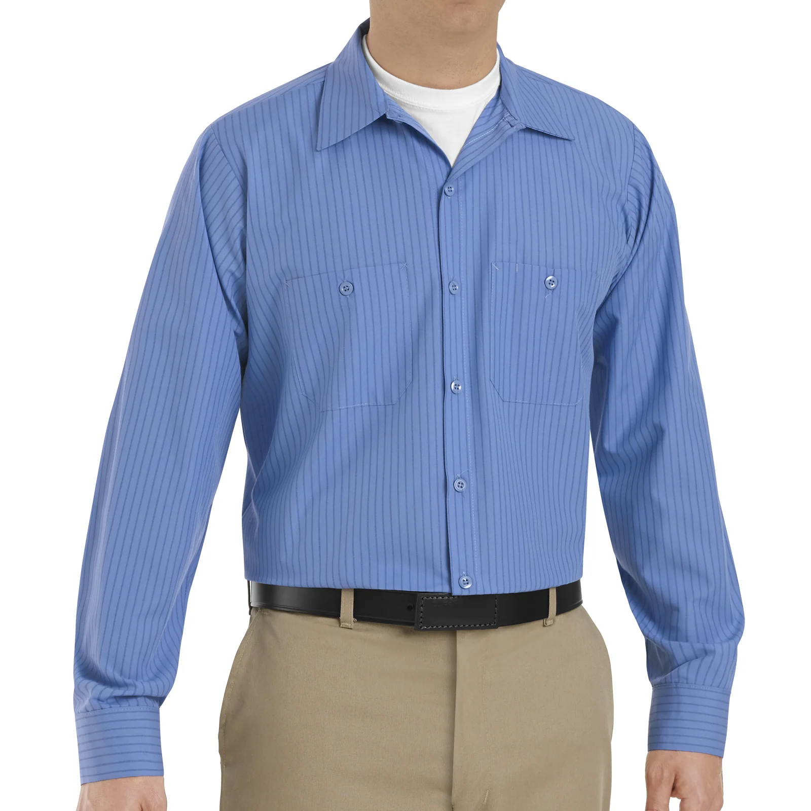 Red Kap Men's Long Sleeve Industrial Stripe Work Shirt-Petrol Blue / Navy Stripe - Image 3