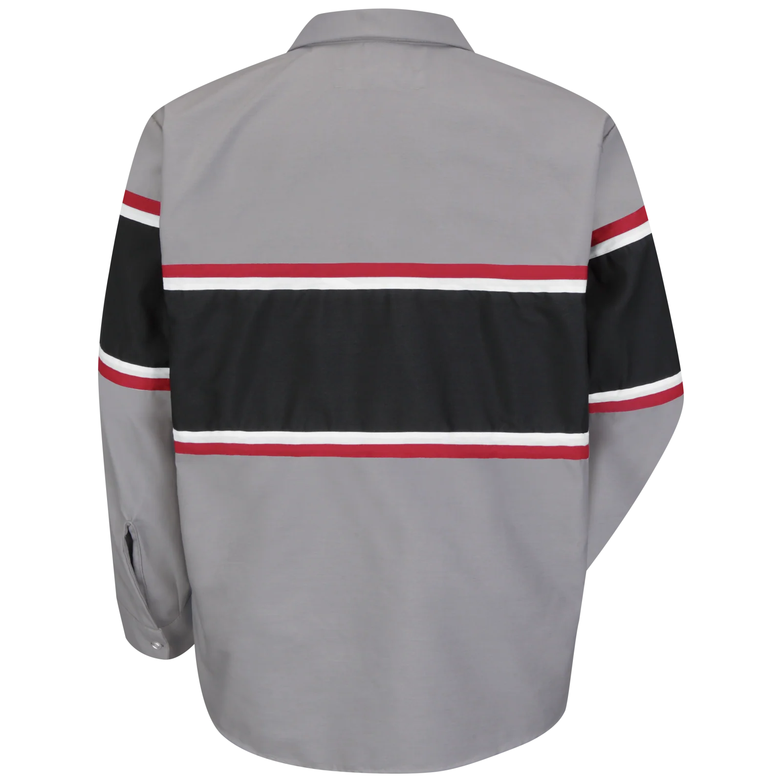 Red Kap Men's Long Sleeve Technician Shirt-Grey / Black w/Red / White Stripe - Image 2