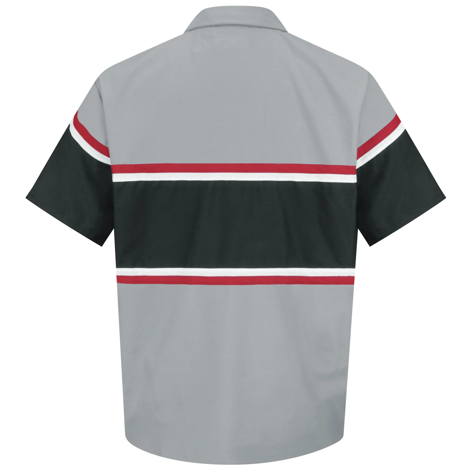 Red Kap Men's Short Sleeve Technician Shirt-Grey / Black w/Red / White Stripe - Image 2