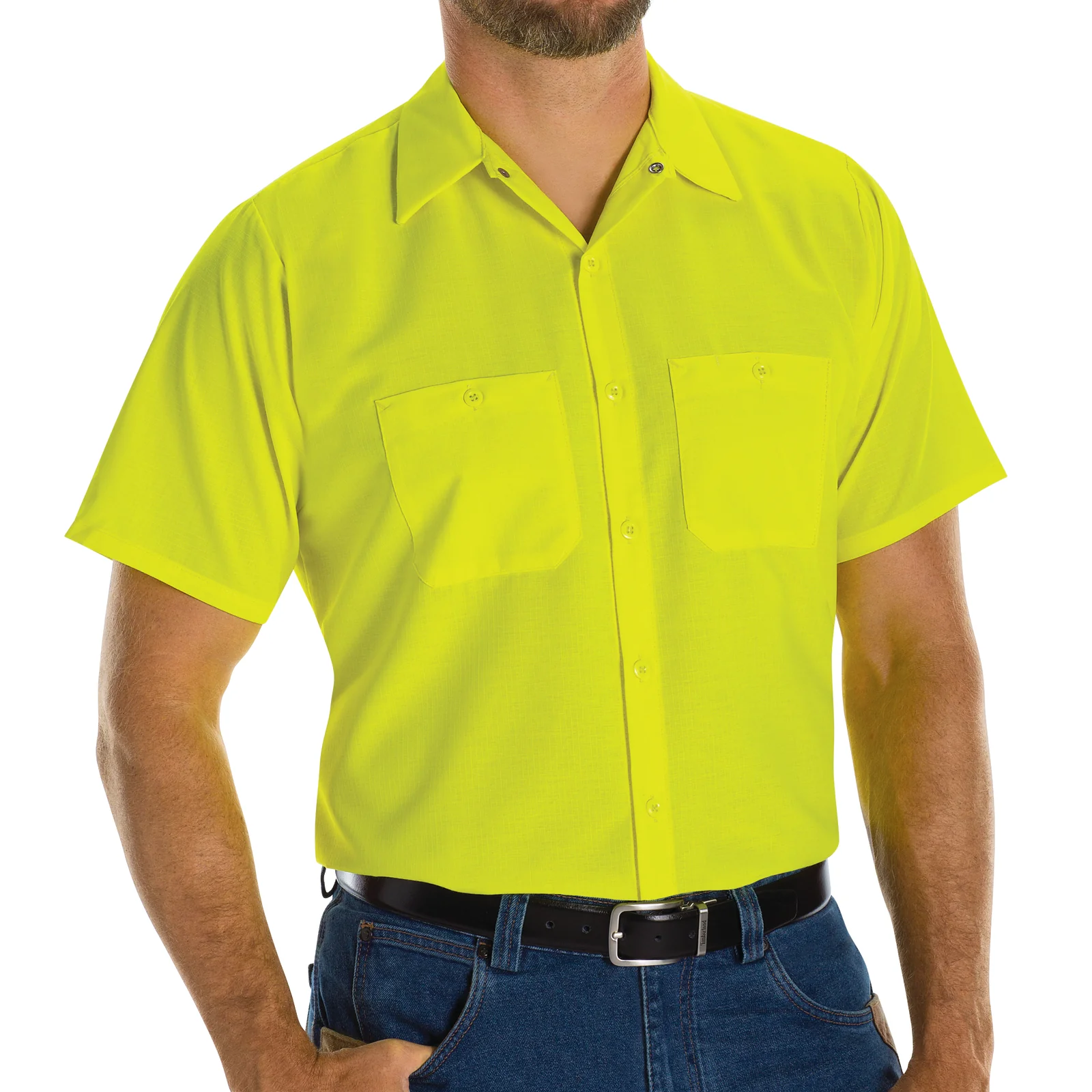 Red Kap Short Sleeve Enhanced Visibility  SOLID YELLOW Ripstop Work Shirt - SY24YE - Image 3