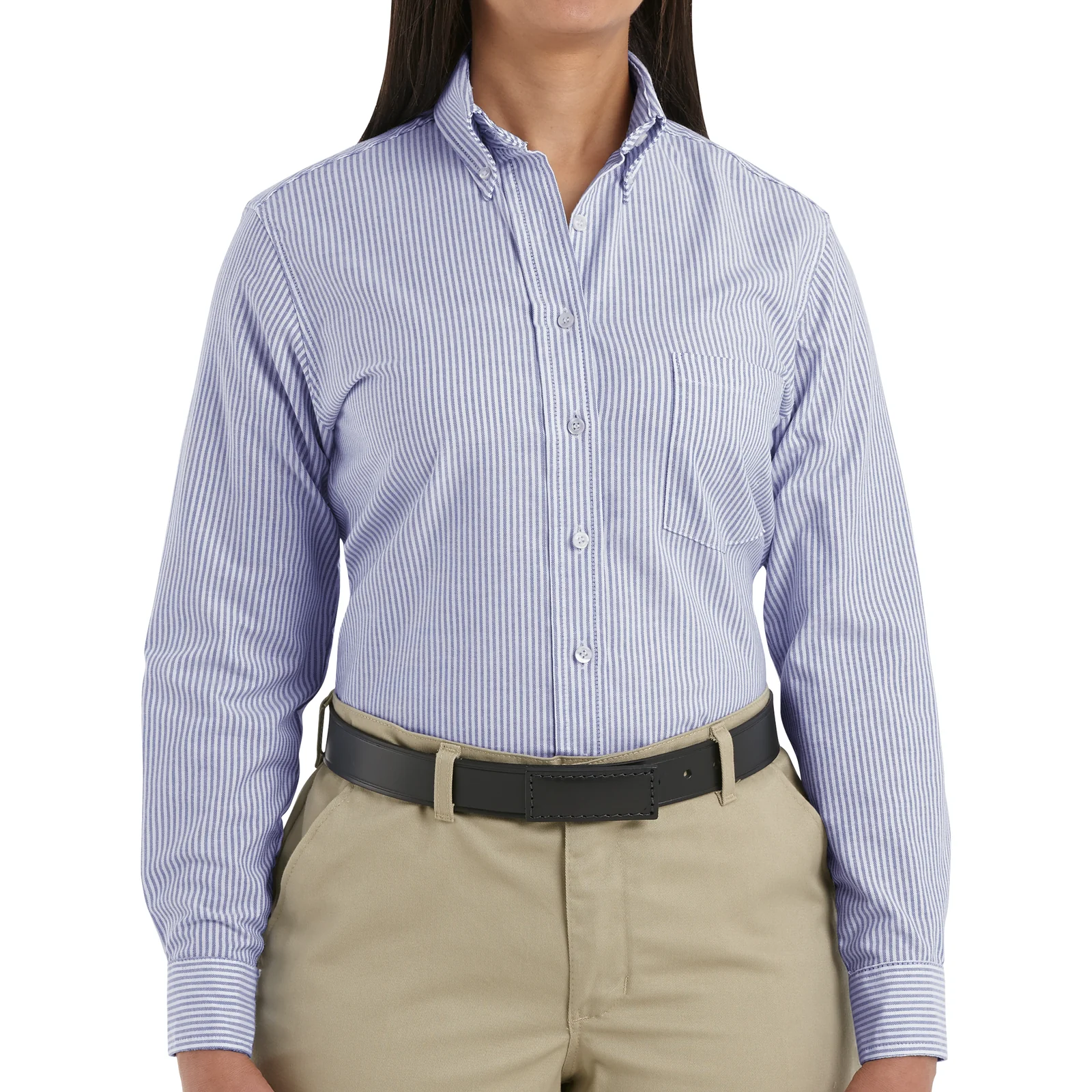 Red Kap Women's Long Sleeve Executive Oxford Dress Shirt-Blue / White Stripe - Image 3