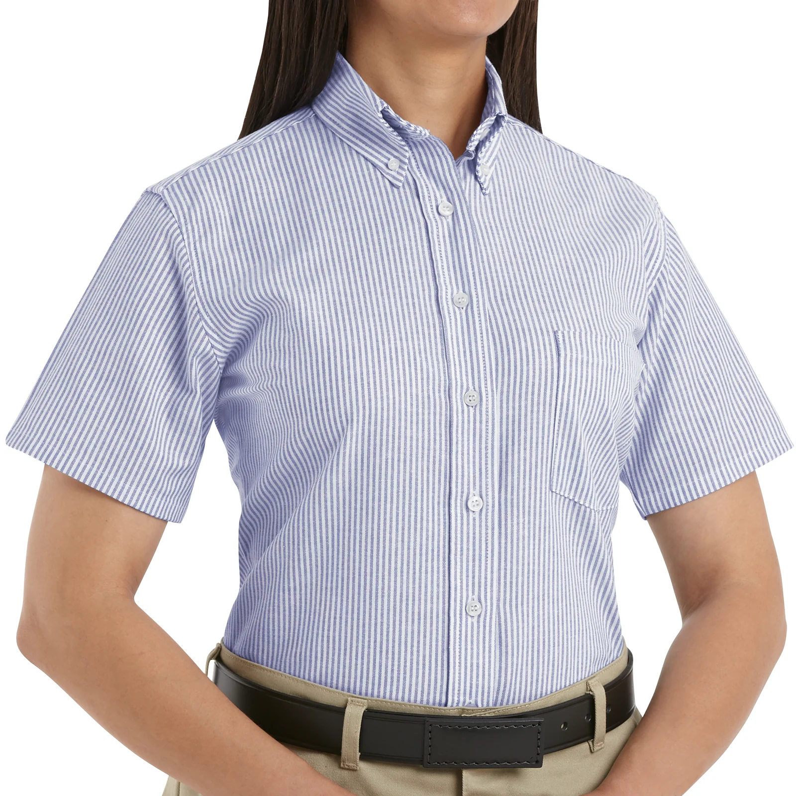 Red Kap Women's Short Sleeve Executive Oxford Dress Shirt-Blue / White Stripe - Image 3