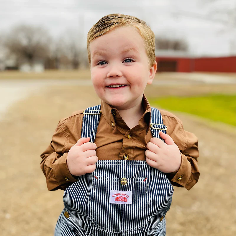 Round House #61 Kid's Playwear Hickory Stripe Bib Overalls - Image 3