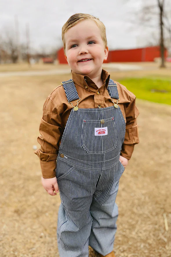 Round House #61 Kid's Playwear Hickory Stripe Bib Overalls - Image 4