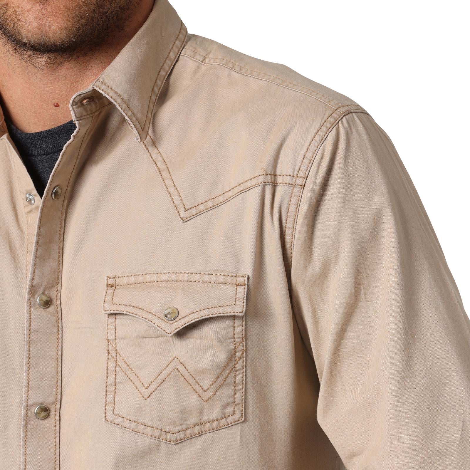 Wrangler® Men's Contrast Trim Western Two Snap Flap Pocket Shirt - Tan - MVR502T - Image 3