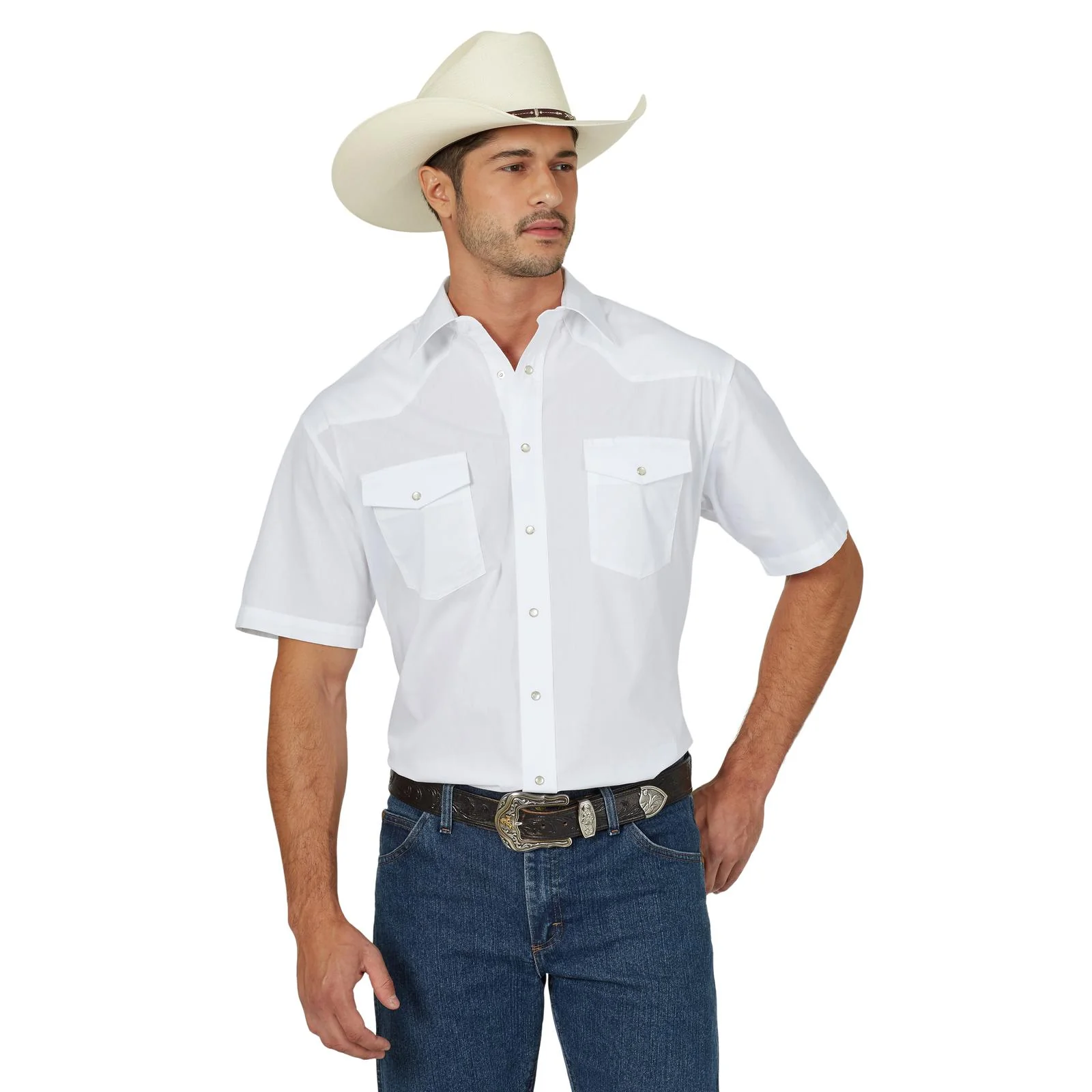 Wrangler® Men's Short Sleeve Solid Western Snap Sport Shirt - Image 5