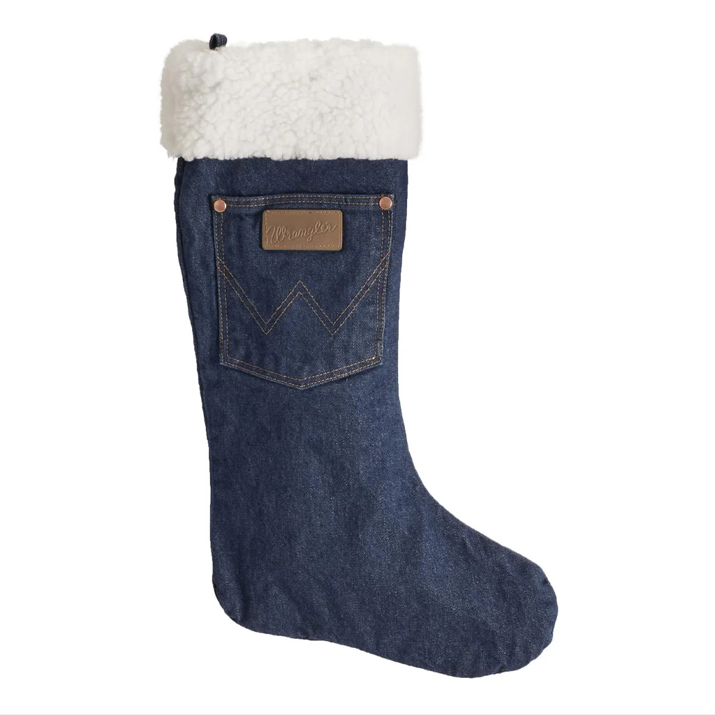 Custom Embroidered Wrangler Denim Christmas Stocking Sherpa - Prewashed - Image 2